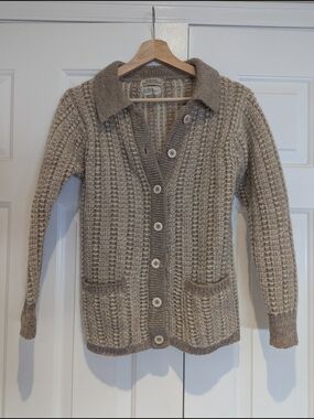 Vintage Susan Van Heusen Womens Cream Tan Wool Mohair Knit Cardigan Sweater S/XS